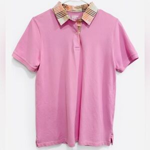 Lands' End Kids Polo with Plaid Collar - Pink